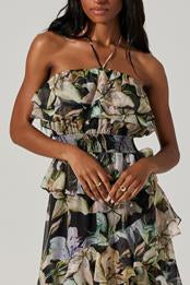 Elena Dress - Black White Floral