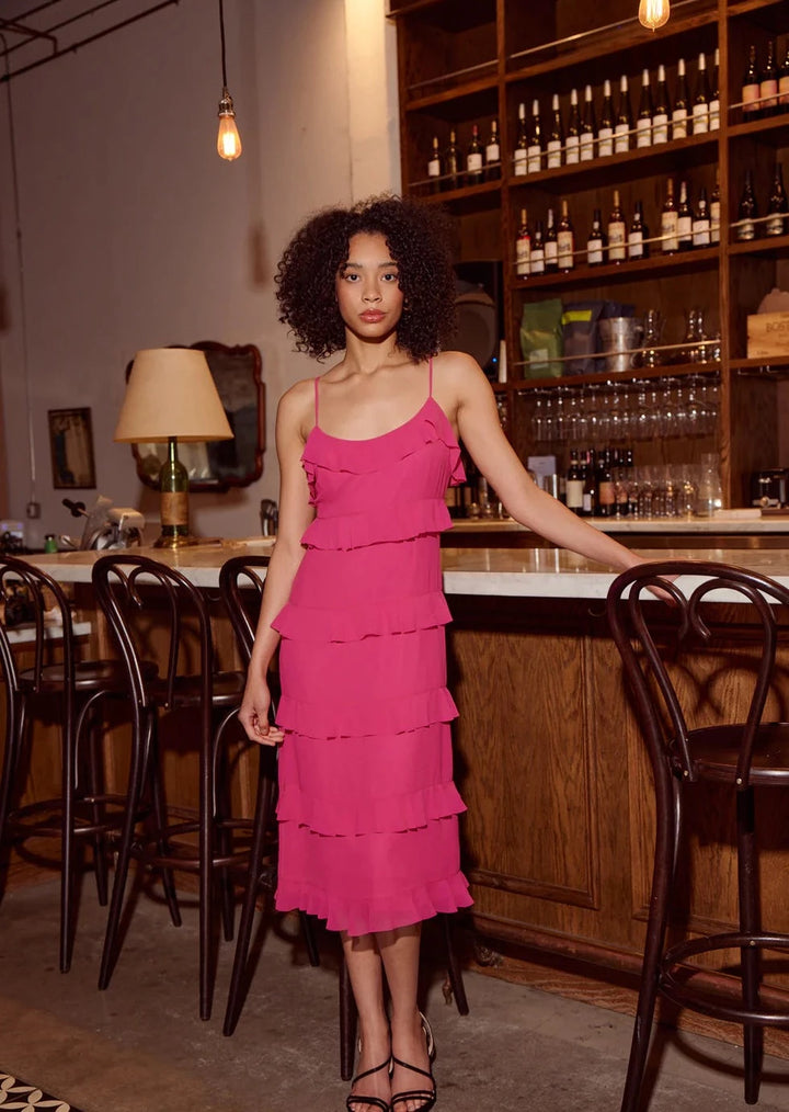 Valentina Ruffle Dress- Fushia