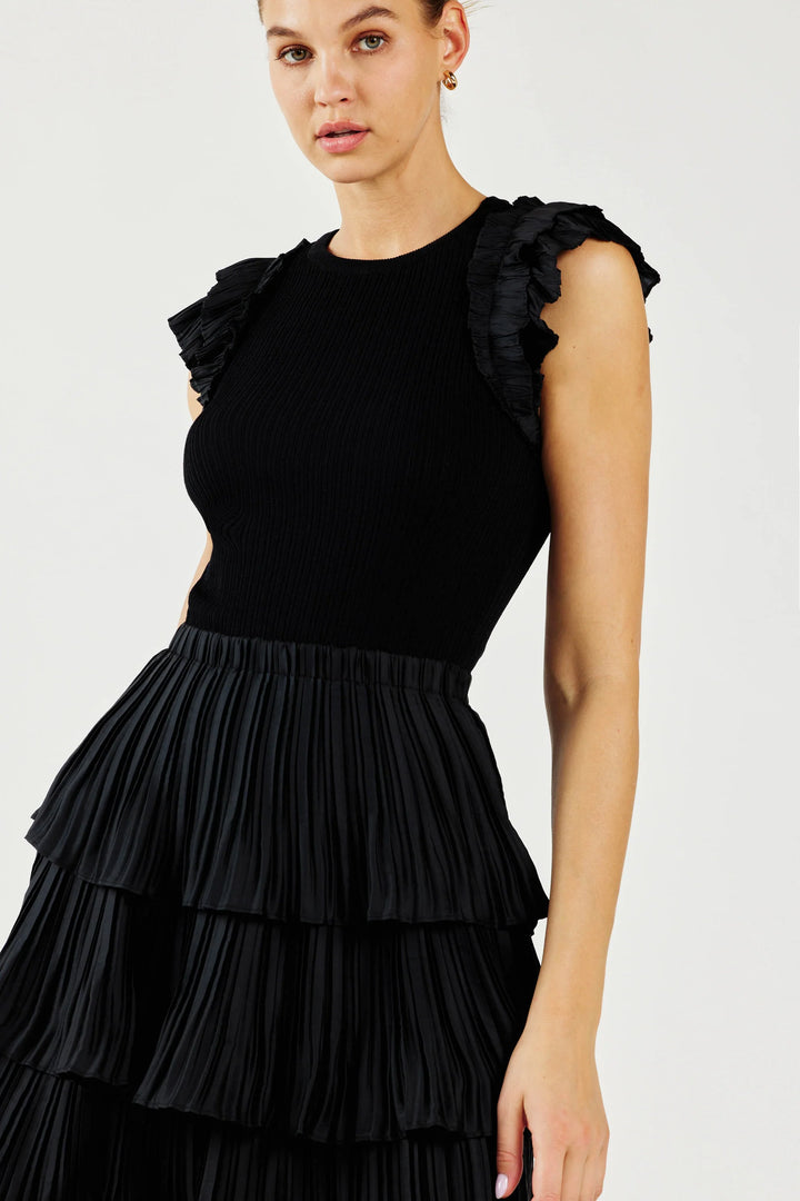 Current Air Pleated Skirt Sweater Dress-Black