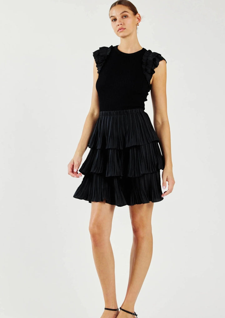 Current Air Pleated Skirt Sweater Dress-Black