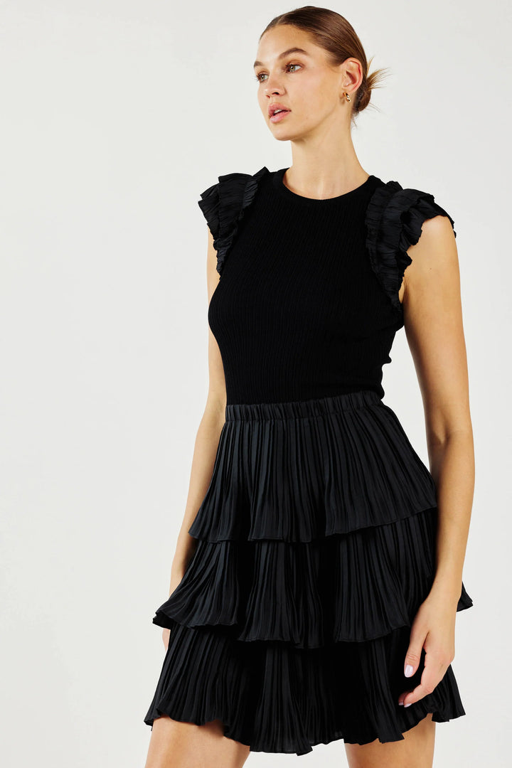 Current Air Pleated Skirt Sweater Dress-Black