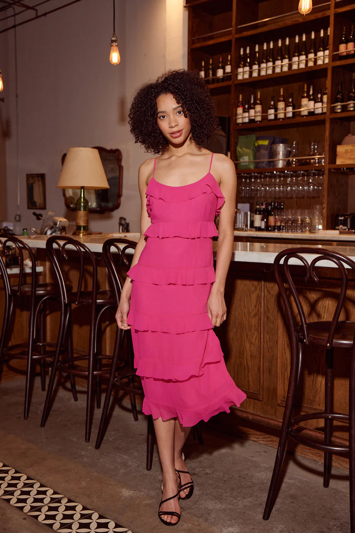 Valentina Ruffle Dress- Fushia
