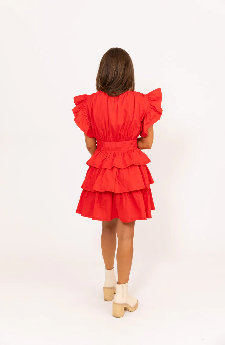 Karlie Wrap Ruffle Dress-Red