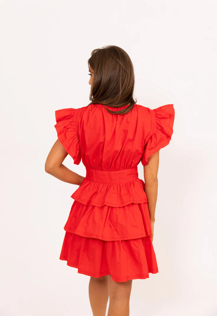 Karlie Wrap Ruffle Dress-Red