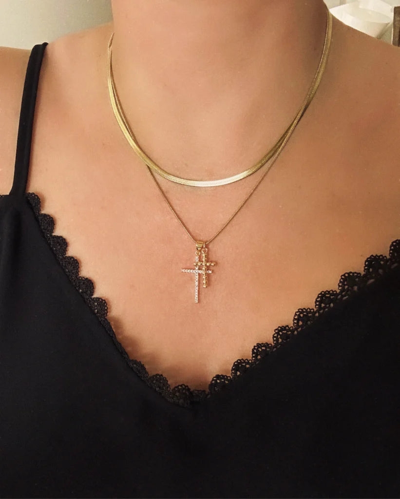 Double Crossed 2 Layer Necklace-Gold