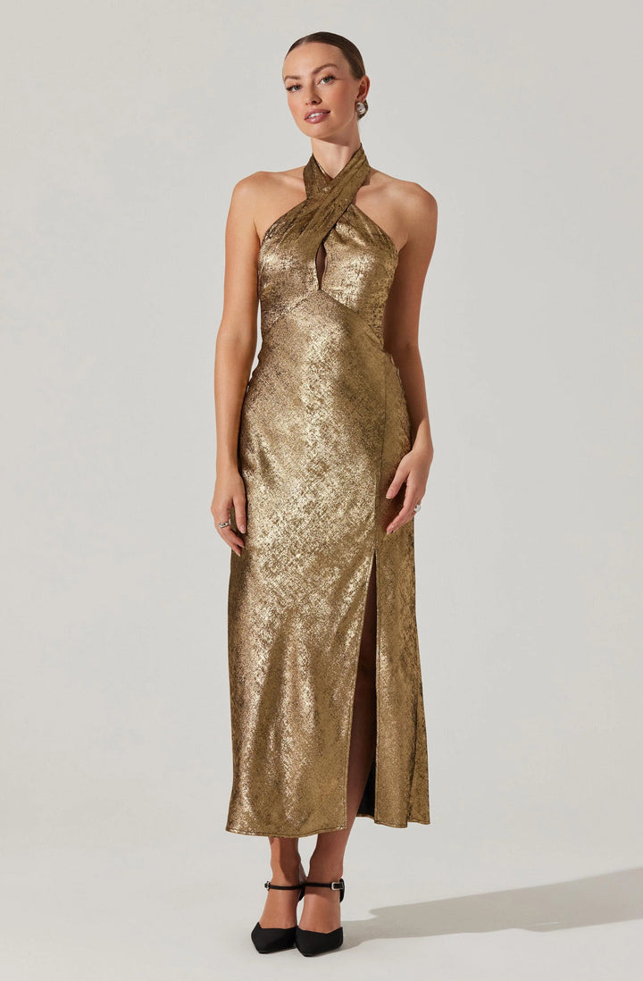 Marissa Halter Neck Midi-Gold