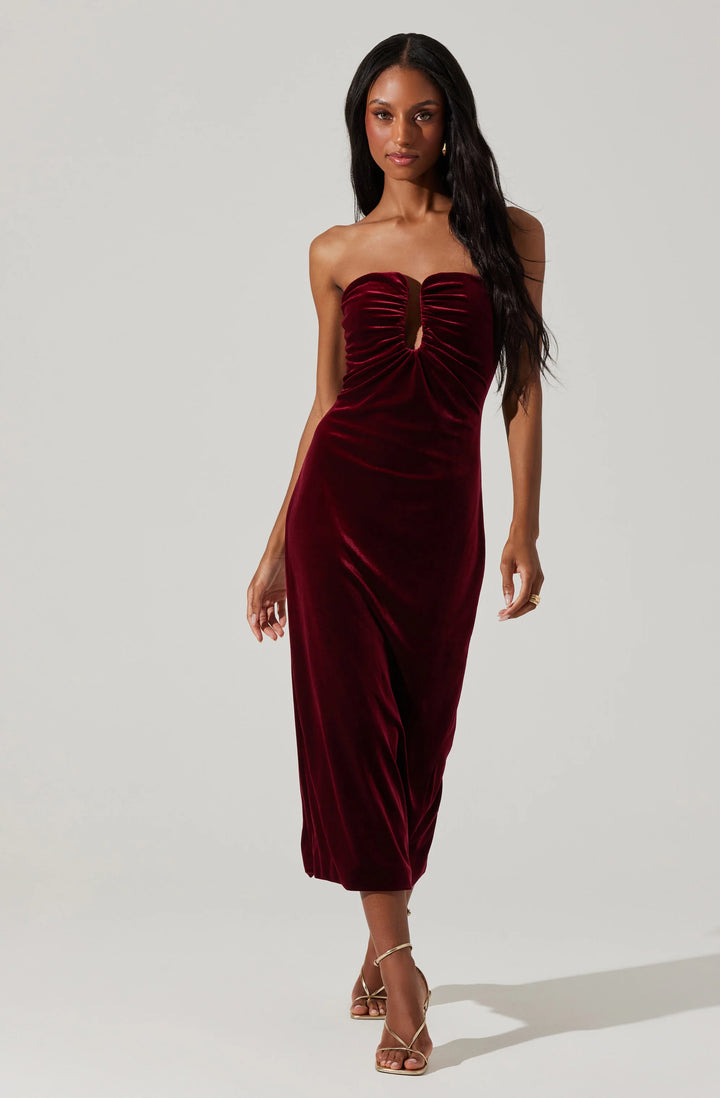 Aritsia Sweetheart Velvet Midi-Red