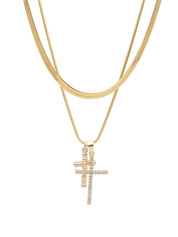 Double Crossed 2 Layer Necklace-Gold